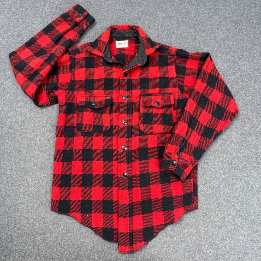 Vintage Melton Wintermaster Wool Buffalo Plaid Shirt Jacket Red Black Mens Small